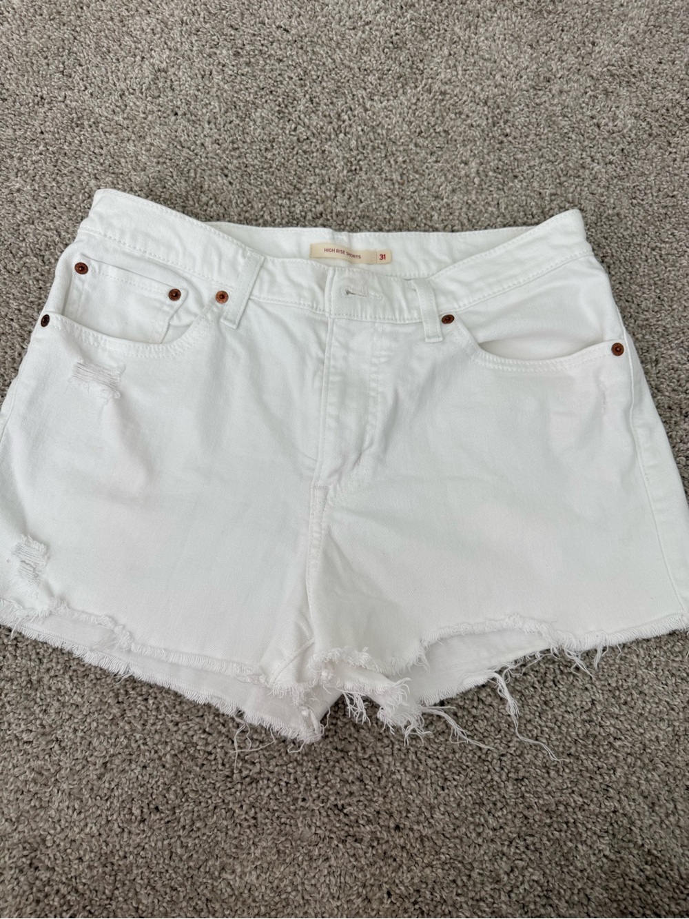Levi's White Frayed Hem Denim Shorts